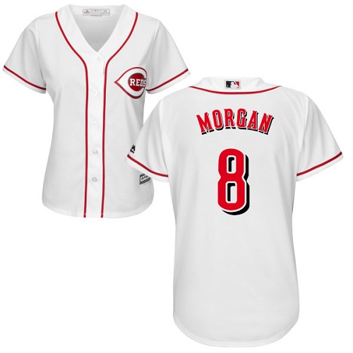 Reds #8 Joe Morgan White Home Women's Stitched MLB Jersey - Click Image to Close